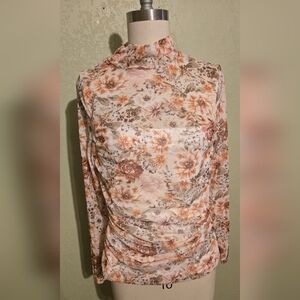 Mesh Floral Mock Neck Blouse Size XL
